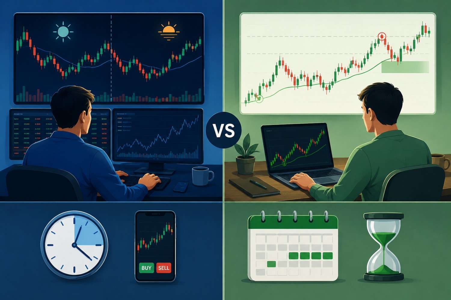 Intraday trading vs swing trading comparison chart — which trading style suits Indian traders in 2026