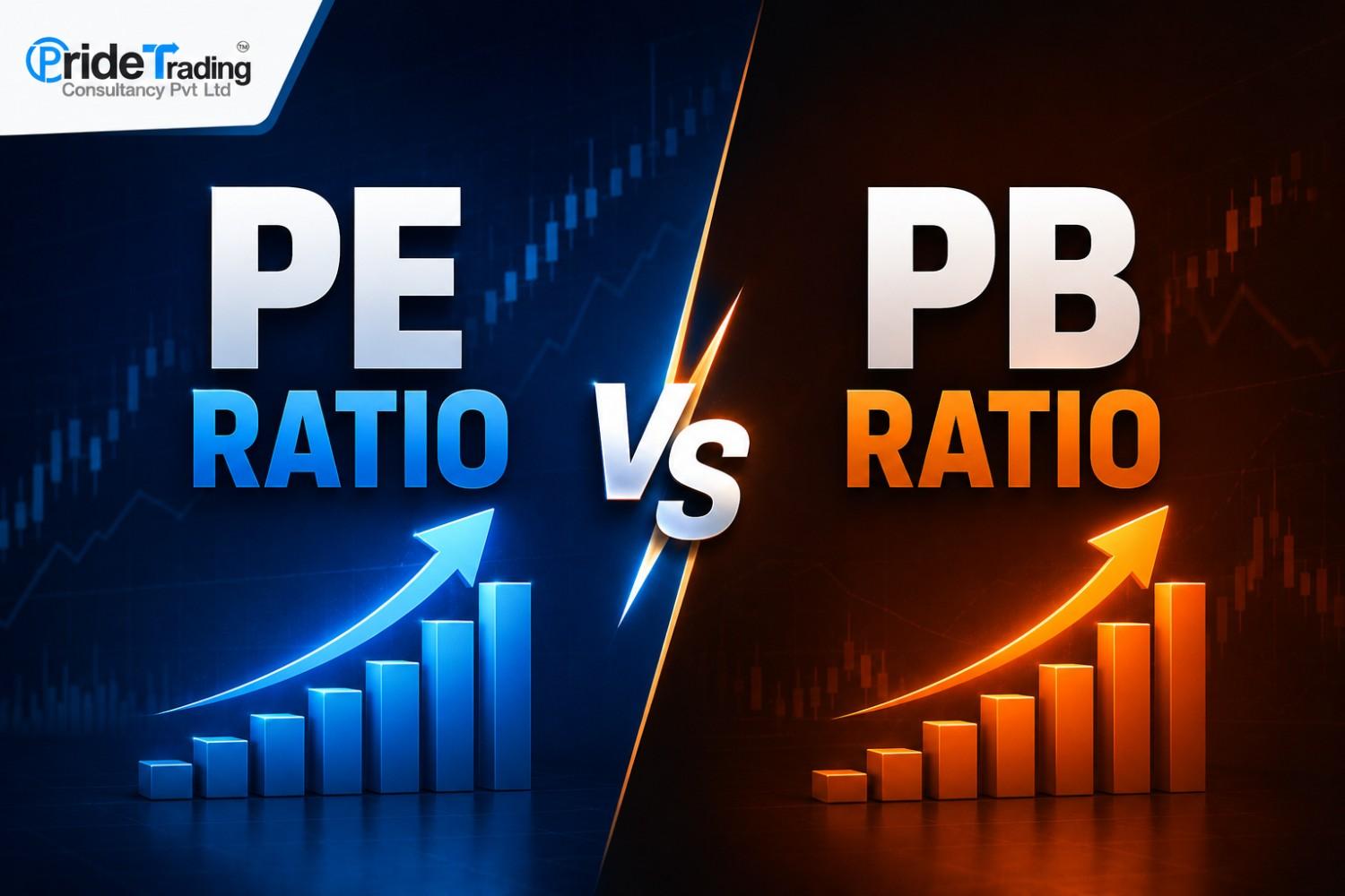 Investor comparing PE ratio and PB ratio on a stock valuation chart
